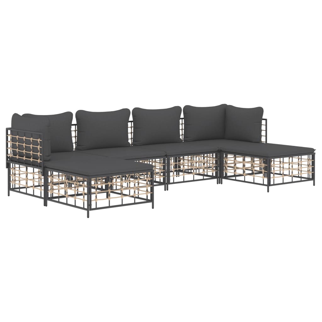 Set Divani da Giardino 6 pz con Cuscini Antracite in Polyrattan - homemem39