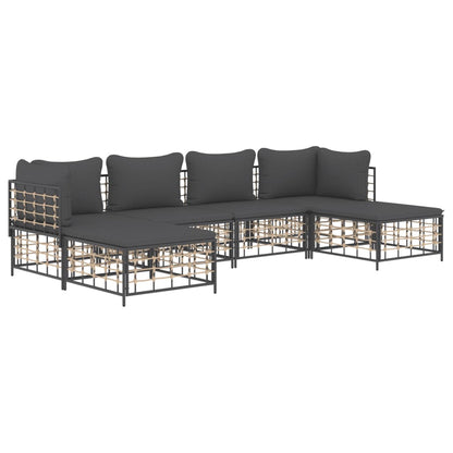 Set Divani da Giardino 6 pz con Cuscini Antracite in Polyrattan - homemem39