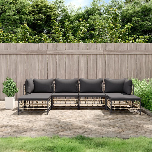 Set Divani da Giardino 6 pz con Cuscini Antracite in Polyrattan - homemem39