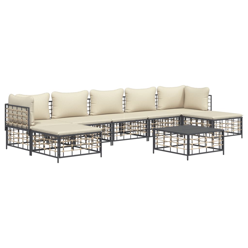 Set Divani da Giardino 8 pz con Cuscini Antracite in Polyrattan - homemem39