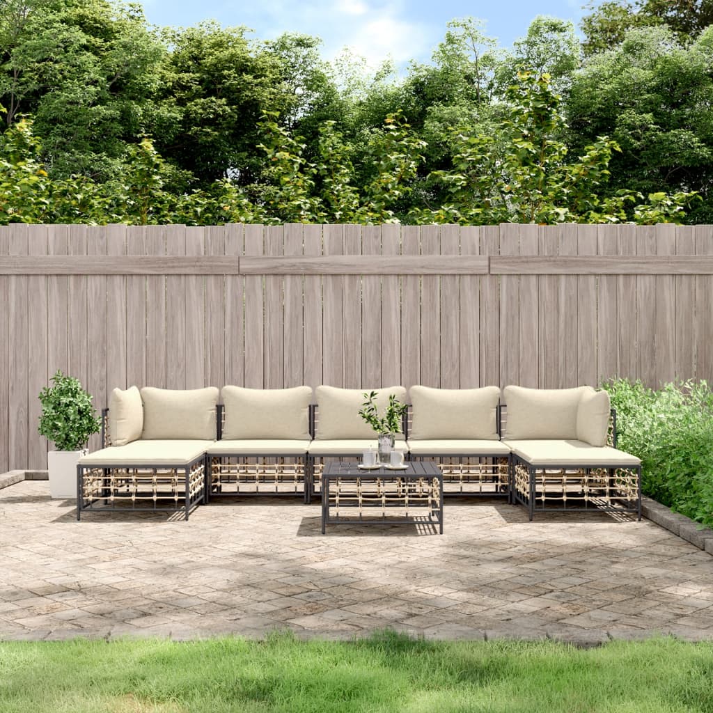 Set Divani da Giardino 8 pz con Cuscini Antracite in Polyrattan - homemem39
