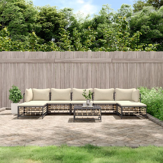 Set Divani da Giardino 8 pz con Cuscini Antracite in Polyrattan - homemem39