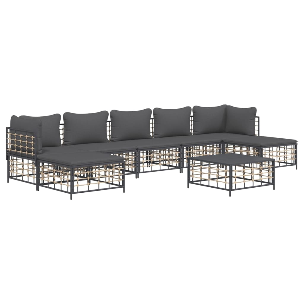 Set Divani da Giardino 8 pz con Cuscini Antracite in Polyrattan - homemem39