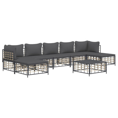 Set Divani da Giardino 8 pz con Cuscini Antracite in Polyrattan - homemem39