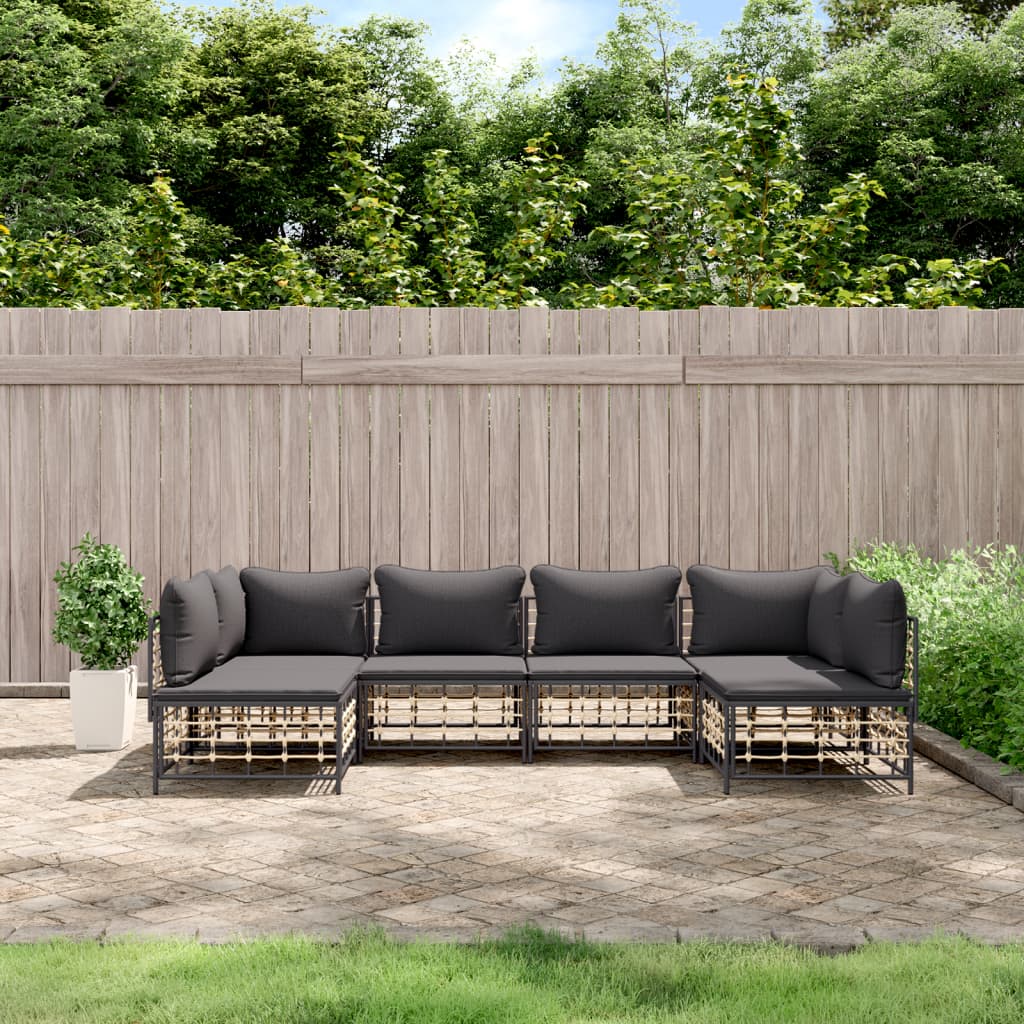 Set Divani da Giardino 6 pz con Cuscini Antracite in Polyrattan - homemem39
