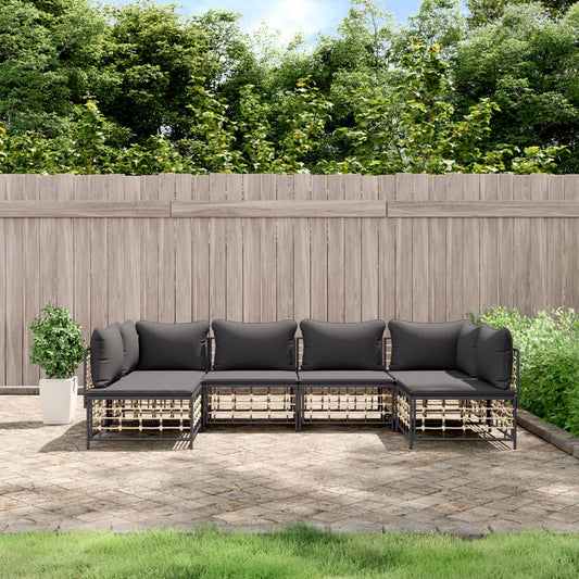Set Divani da Giardino 6 pz con Cuscini Antracite in Polyrattan - homemem39