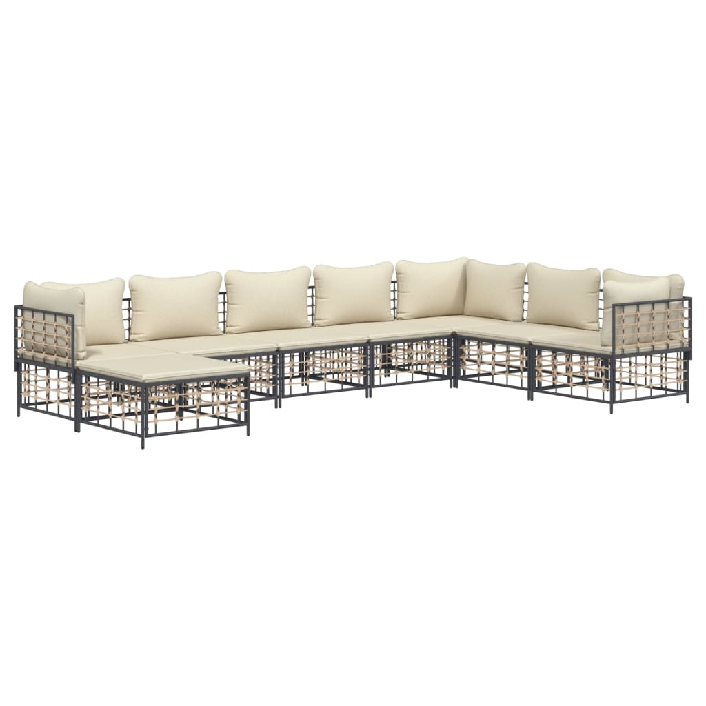 Set Divani da Giardino 8 pz con Cuscini Antracite in Polyrattan - homemem39