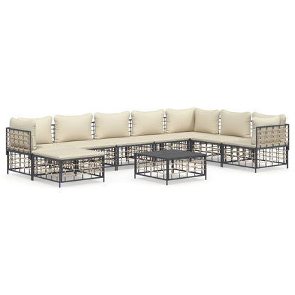 Set Divani da Giardino 9 pz con Cuscini Antracite in Polyrattan - homemem39