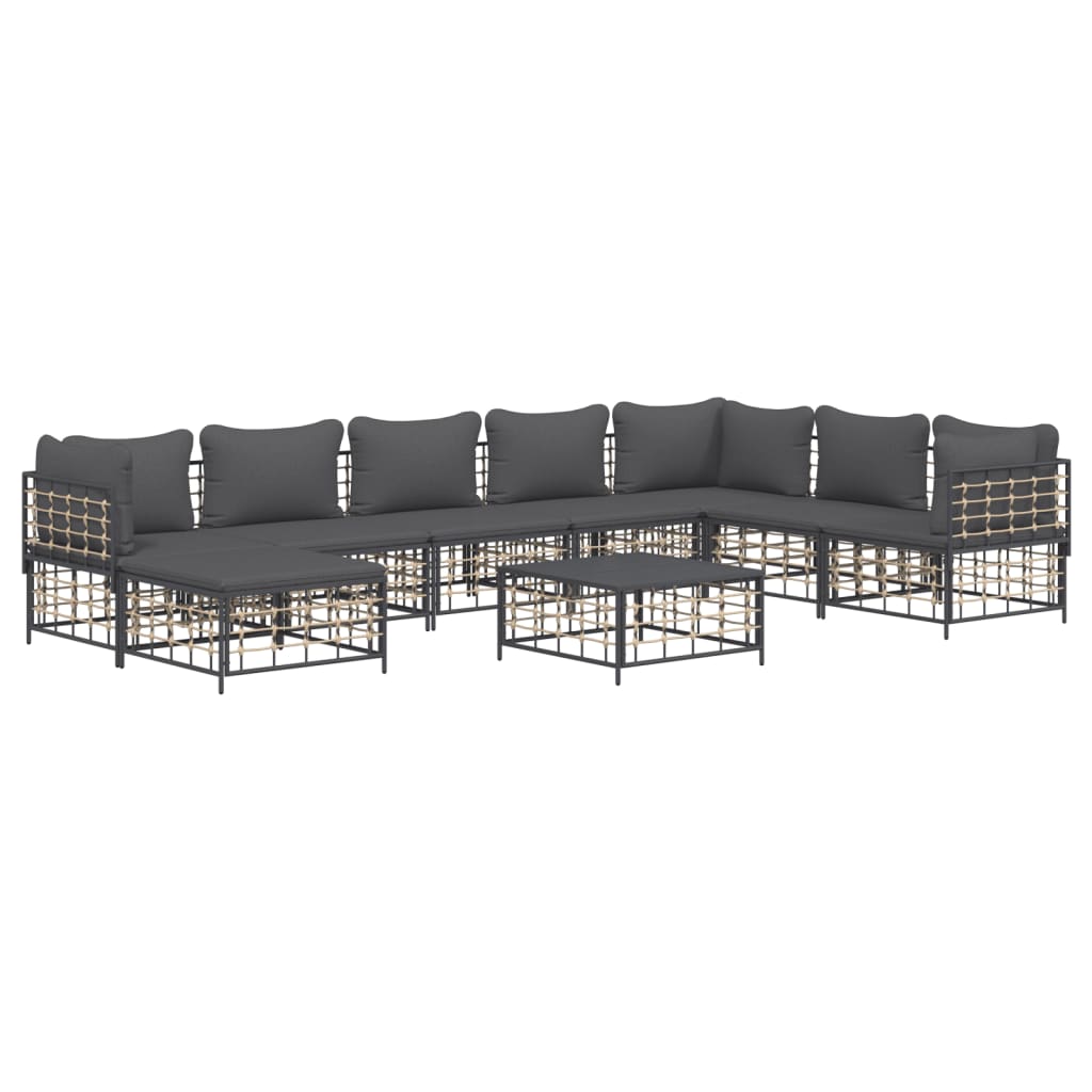 Set Divani da Giardino 9 pz con Cuscini Antracite in Polyrattan - homemem39