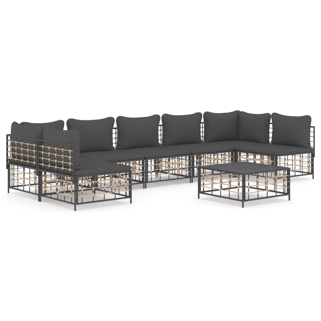 Set Divani da Giardino 8 pz con Cuscini Antracite in Polyrattan - homemem39