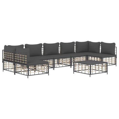 Set Divani da Giardino 8 pz con Cuscini Antracite in Polyrattan - homemem39