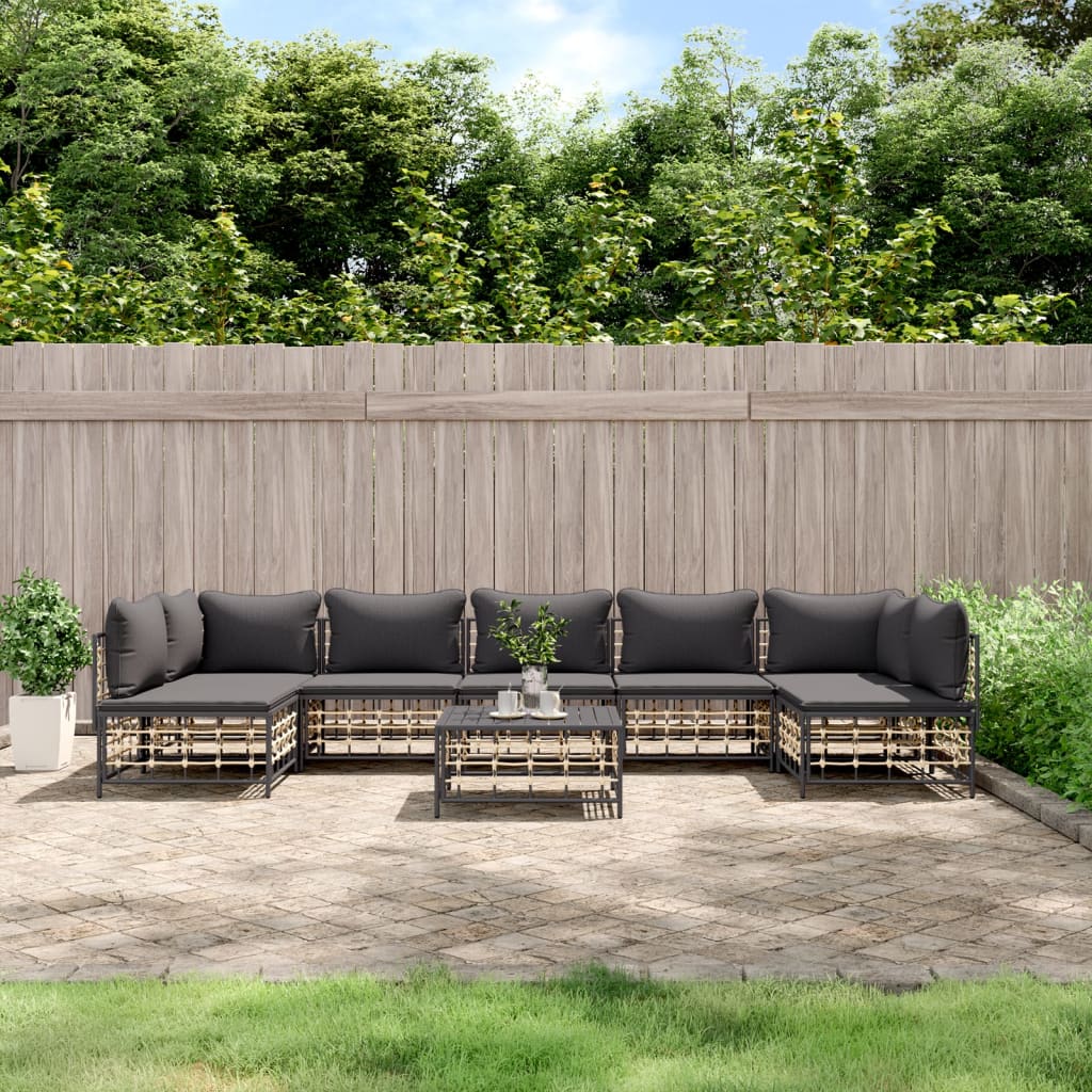 Set Divani da Giardino 8 pz con Cuscini Antracite in Polyrattan - homemem39