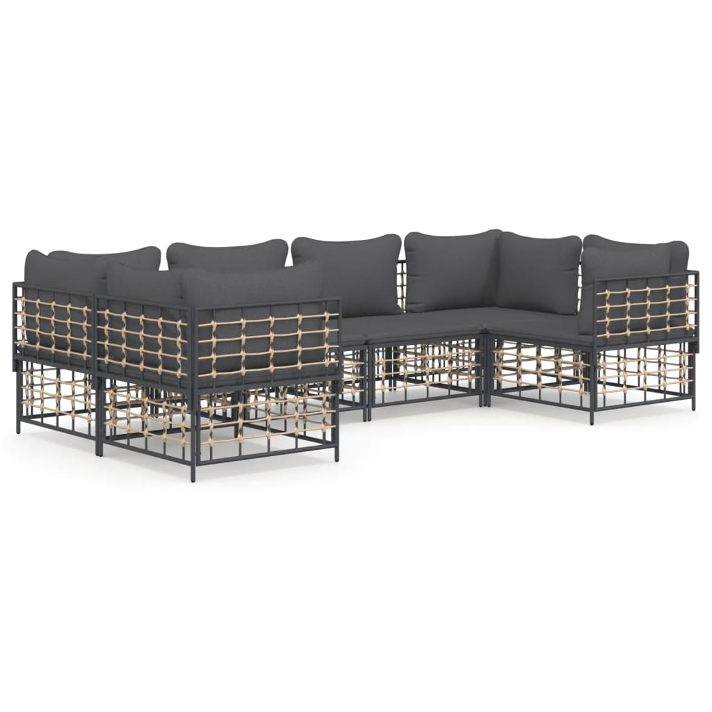 Set Divani da Giardino 6 pz con Cuscini Antracite in Polyrattan - homemem39
