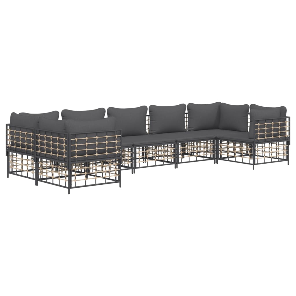 Set Divani da Giardino 7 pz con Cuscini Antracite in Polyrattan - homemem39