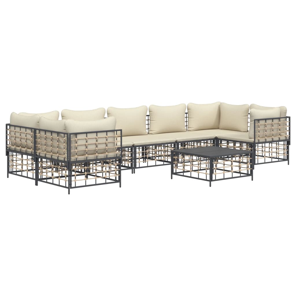 Set Divani da Giardino 8 pz con Cuscini Antracite in Polyrattan - homemem39