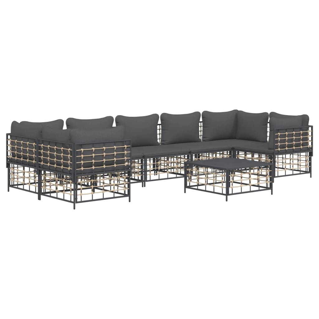 Set Divani da Giardino 8 pz con Cuscini Antracite in Polyrattan - homemem39