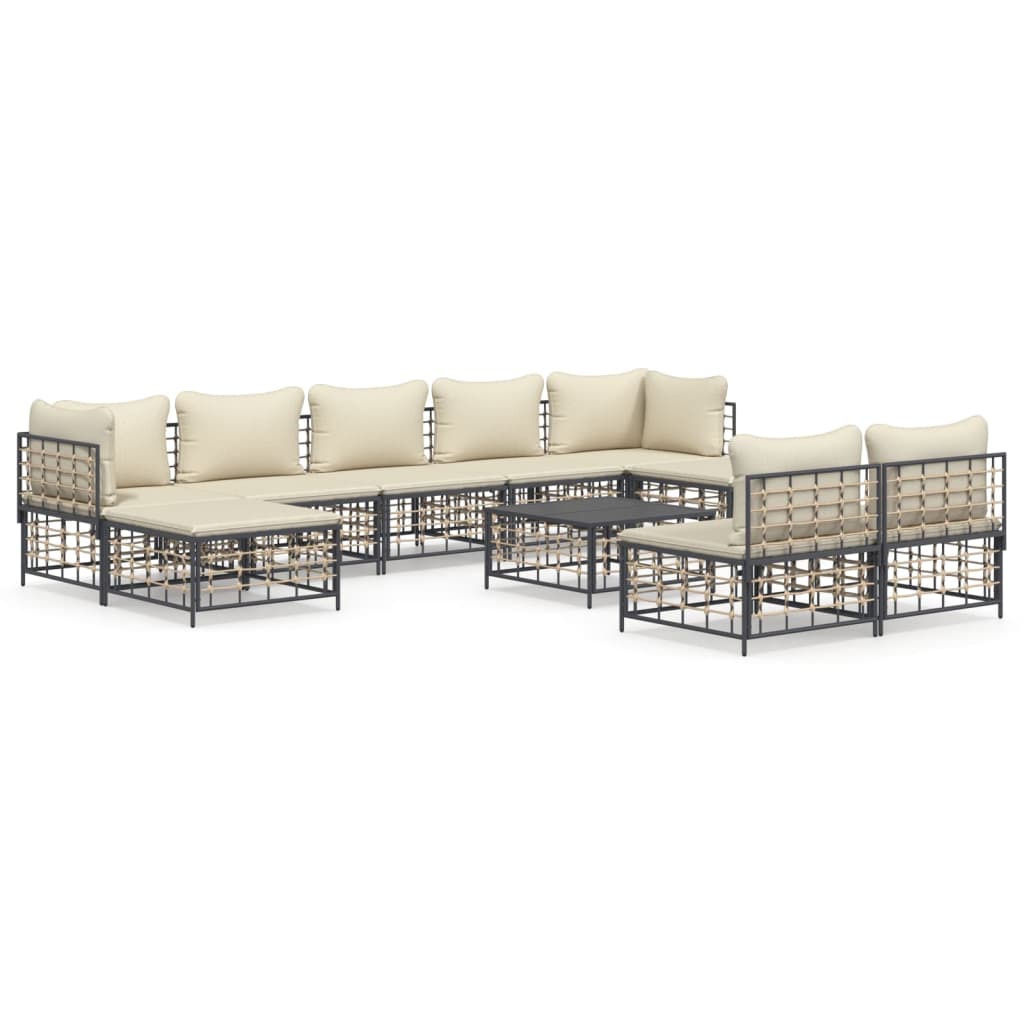 Set Divani da Giardino 10pz con Cuscini Antracite in Polyrattan - homemem39