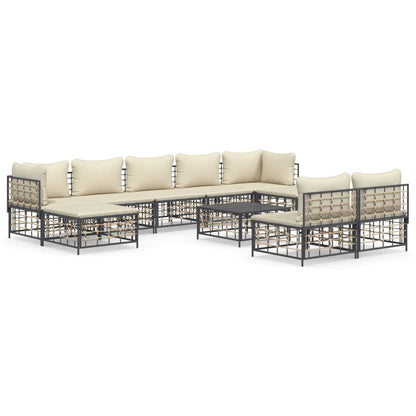 Set Divani da Giardino 10pz con Cuscini Antracite in Polyrattan - homemem39