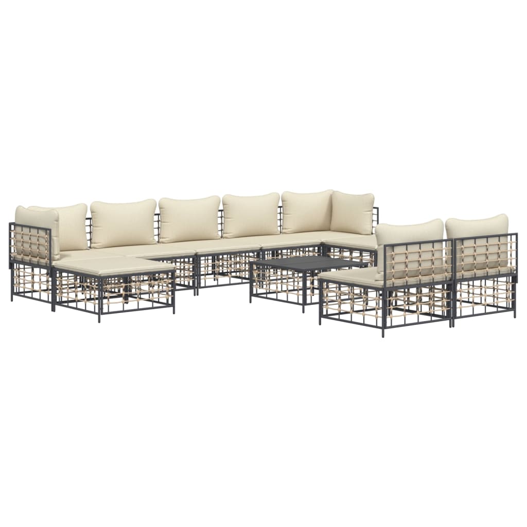 Set Divani da Giardino 10pz con Cuscini Antracite in Polyrattan - homemem39