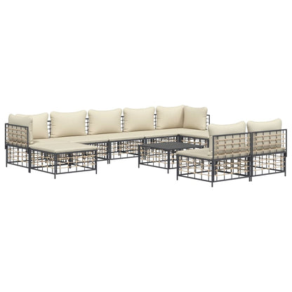 Set Divani da Giardino 10pz con Cuscini Antracite in Polyrattan - homemem39