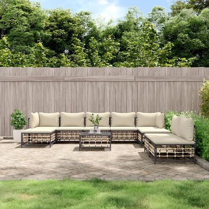 Set Divani da Giardino 10pz con Cuscini Antracite in Polyrattan - homemem39
