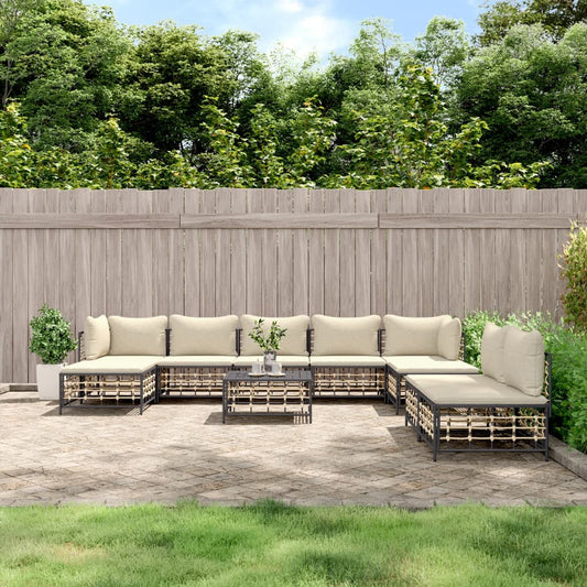 Set Divani da Giardino 10pz con Cuscini Antracite in Polyrattan - homemem39