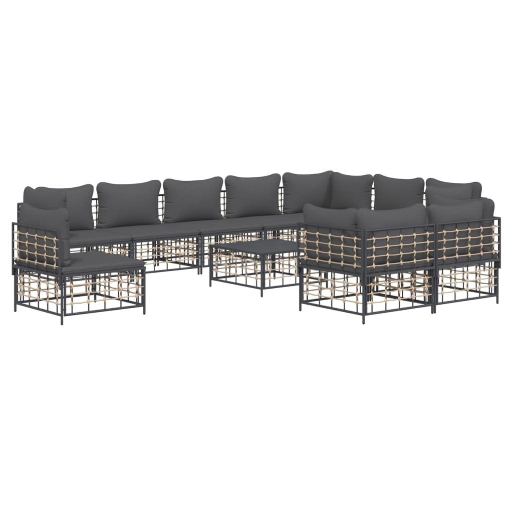 Set Divani da Giardino 11pz con Cuscini in Polyrattan Antracite - homemem39