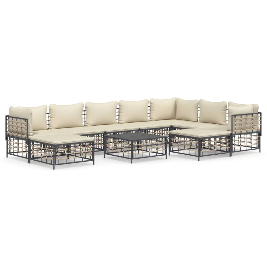 Set Divani da Giardino 10pz con Cuscini Antracite in Polyrattan - homemem39