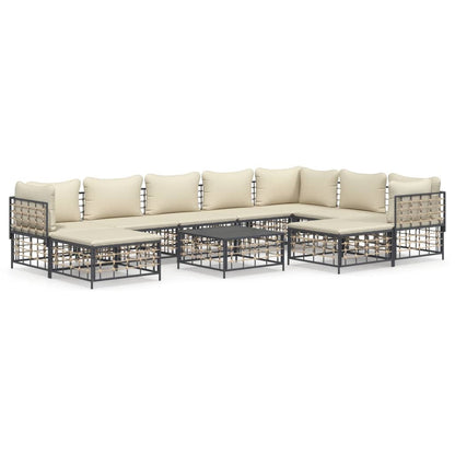 Set Divani da Giardino 10pz con Cuscini Antracite in Polyrattan - homemem39