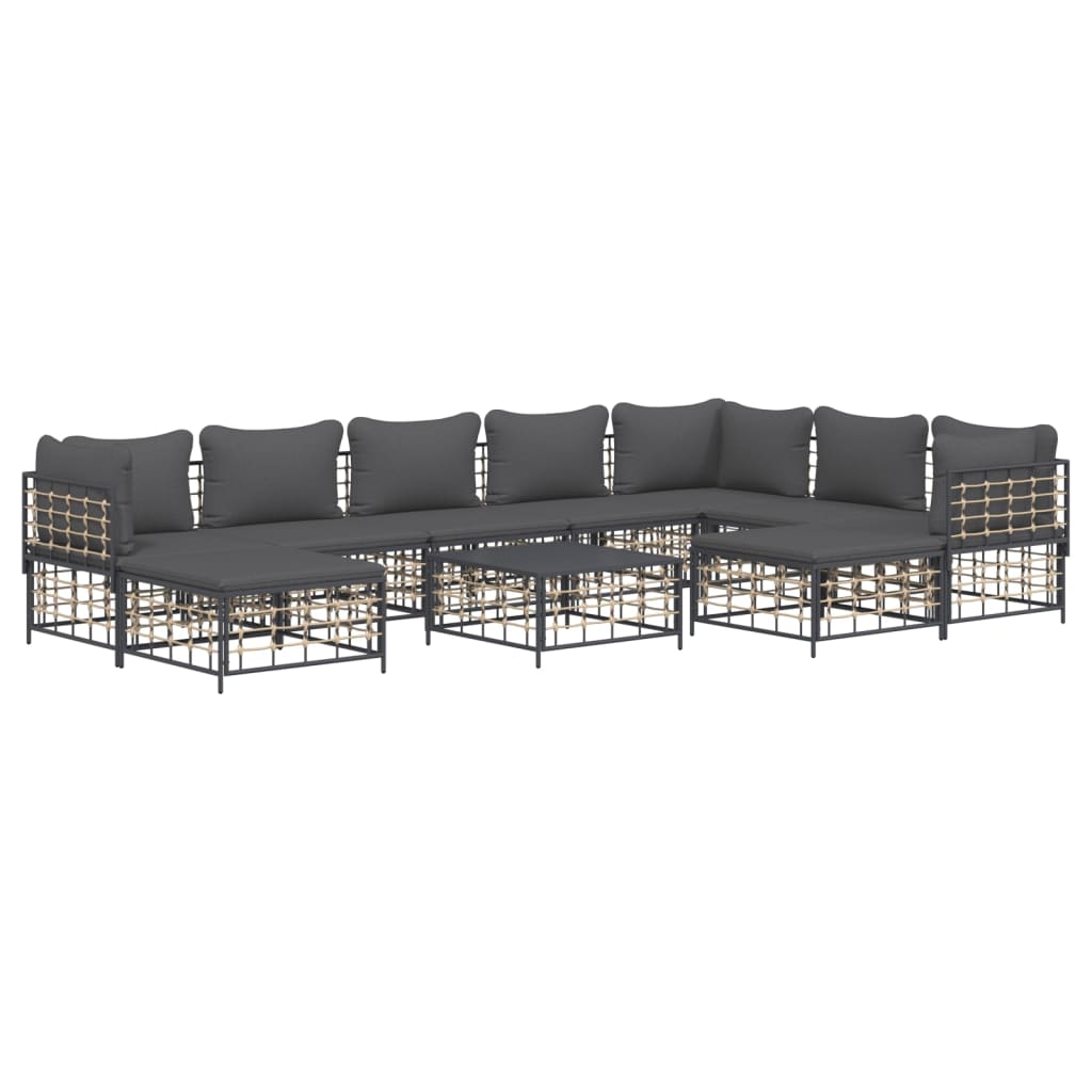 Set Divani da Giardino 10pz con Cuscini Antracite in Polyrattan - homemem39