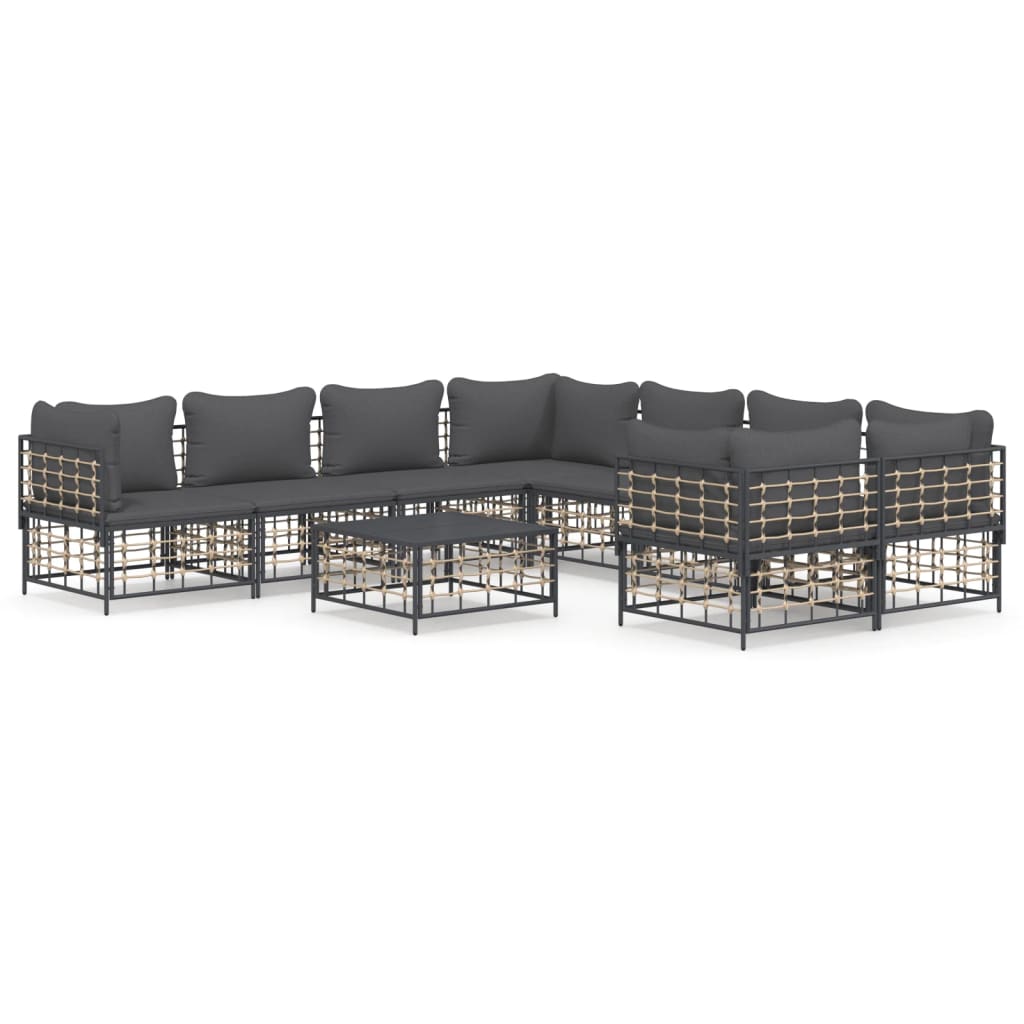 Set Divani da Giardino 9 pz con Cuscini Antracite in Polyrattan - homemem39