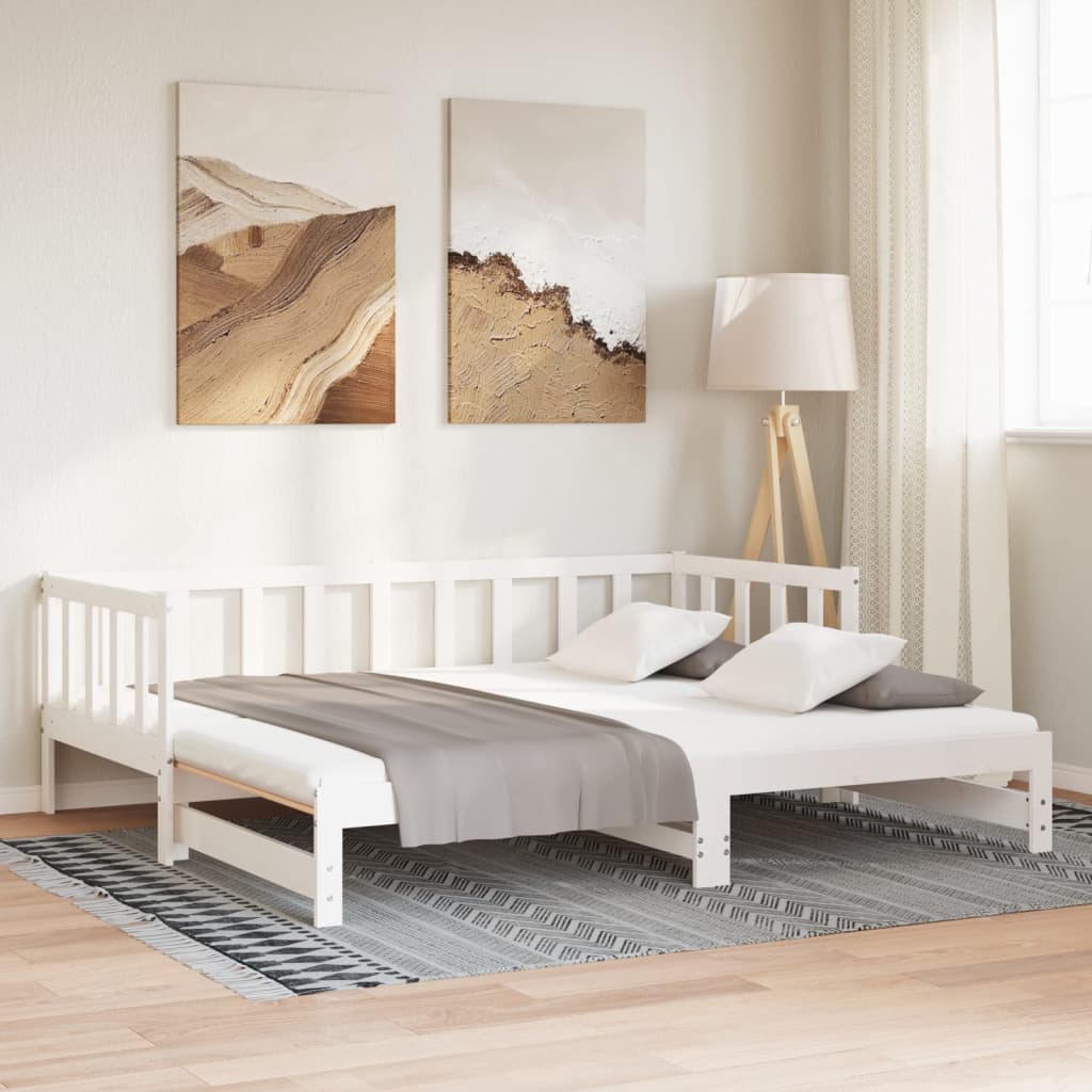 Dormeuse Estraibile Bianca 2x(90x200) cm Legno Massello di Pino