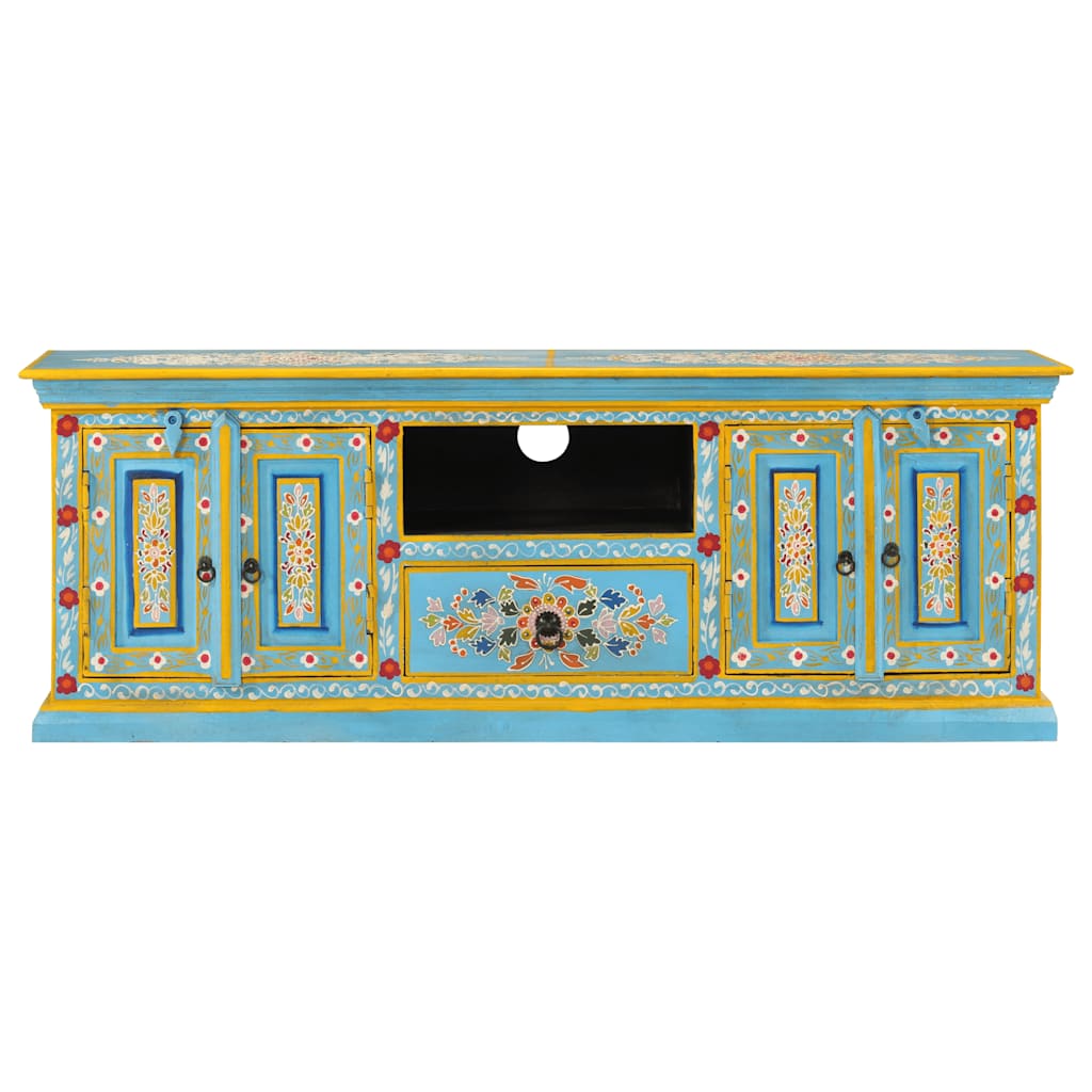 Mobile Porta TV Blu 110x30x40 cm in Legno Massello di Mango