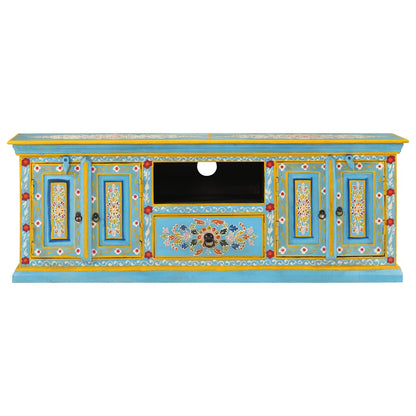 Mobile Porta TV Blu 110x30x40 cm in Legno Massello di Mango