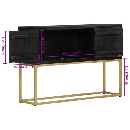 Credenza Nera e Oro 110x30x75 cm in Legno Massello di Mango