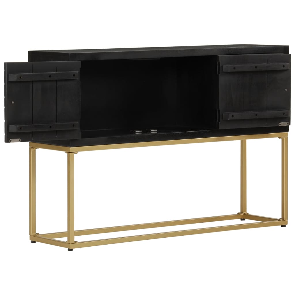 Credenza Nera e Oro 110x30x75 cm in Legno Massello di Mango