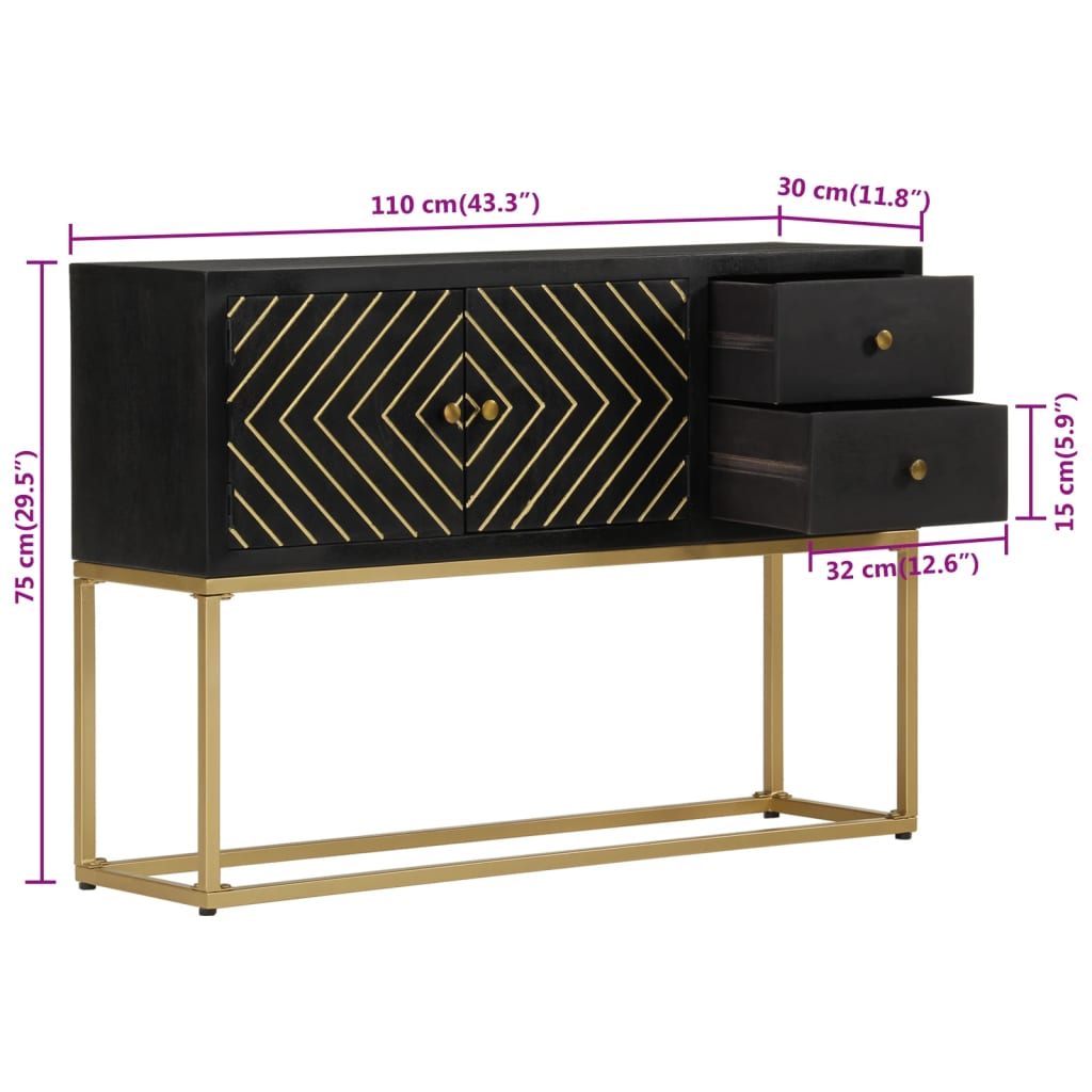 Credenza Nera e Oro 110x30x75 cm in Legno Massello di Mango - homemem39