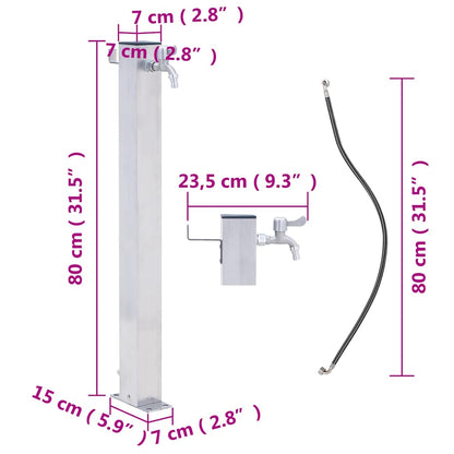 Colonna d'Acqua da Giardino 80 cm Acciaio Inox Quadrato