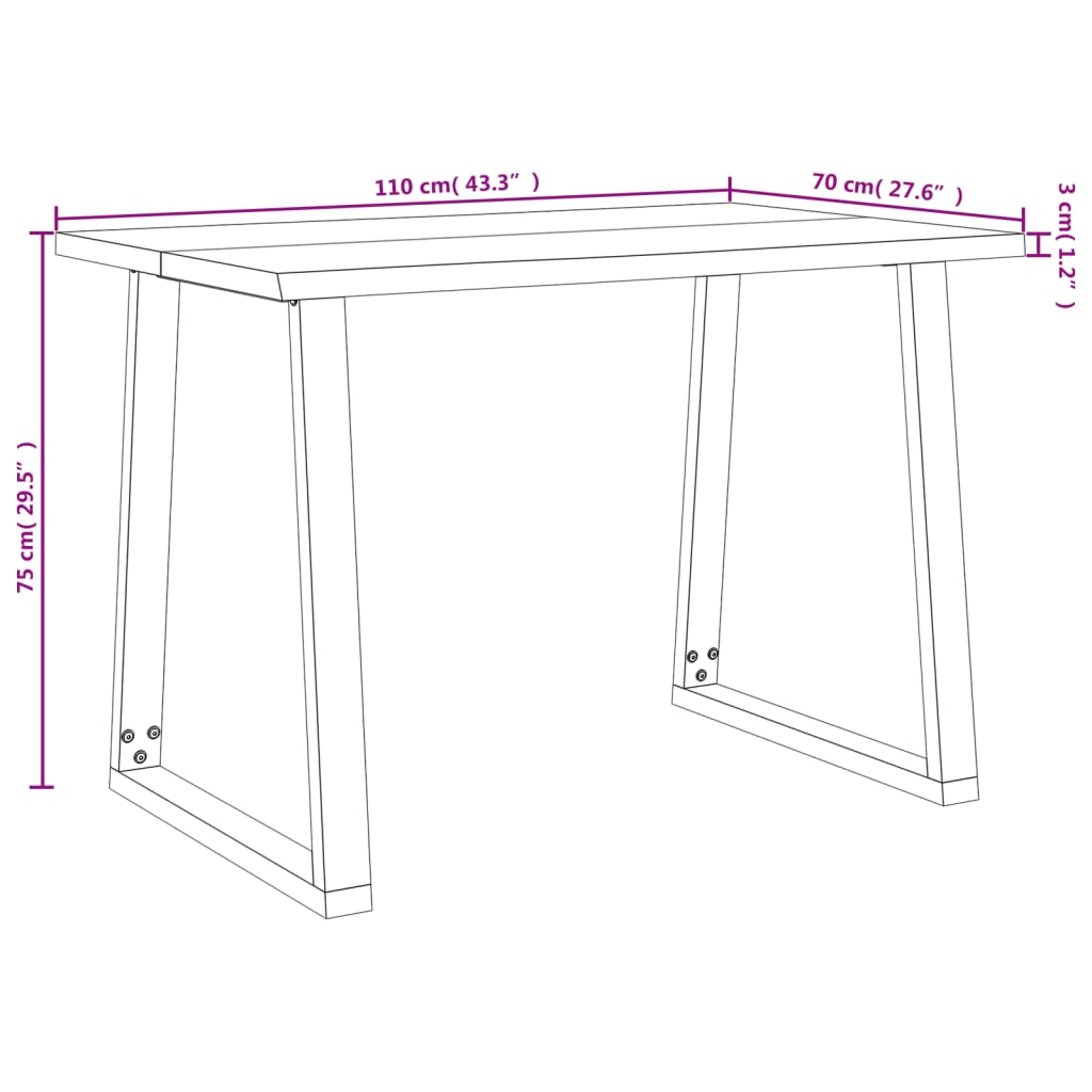 Set da Pranzo 3 pz con Bordi Vivi in Legno Massello di Acacia