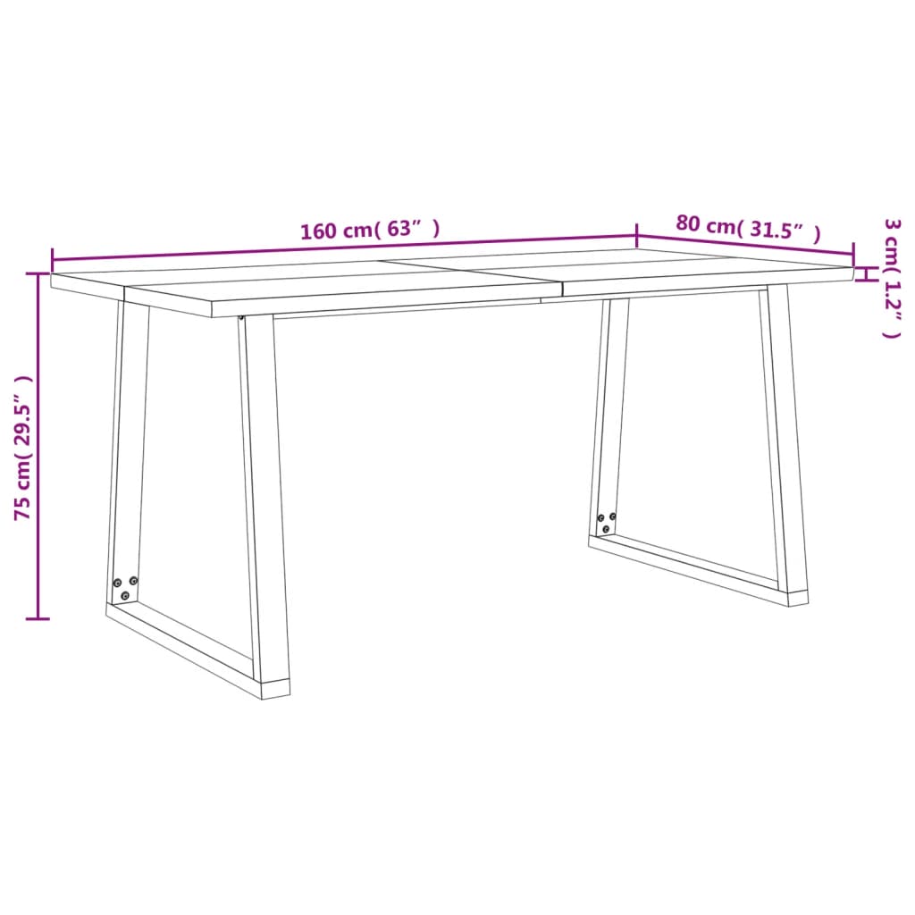 Set da Pranzo 3 pz con Bordi Vivi in Legno Massello di Acacia