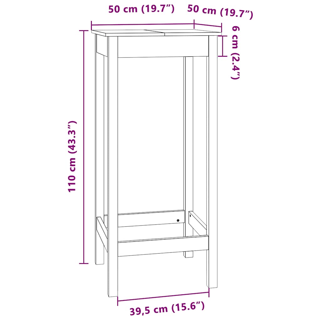 Tavolo da Bar Bianco 50x50x110 cm in Legno Massello di Pino - homemem39