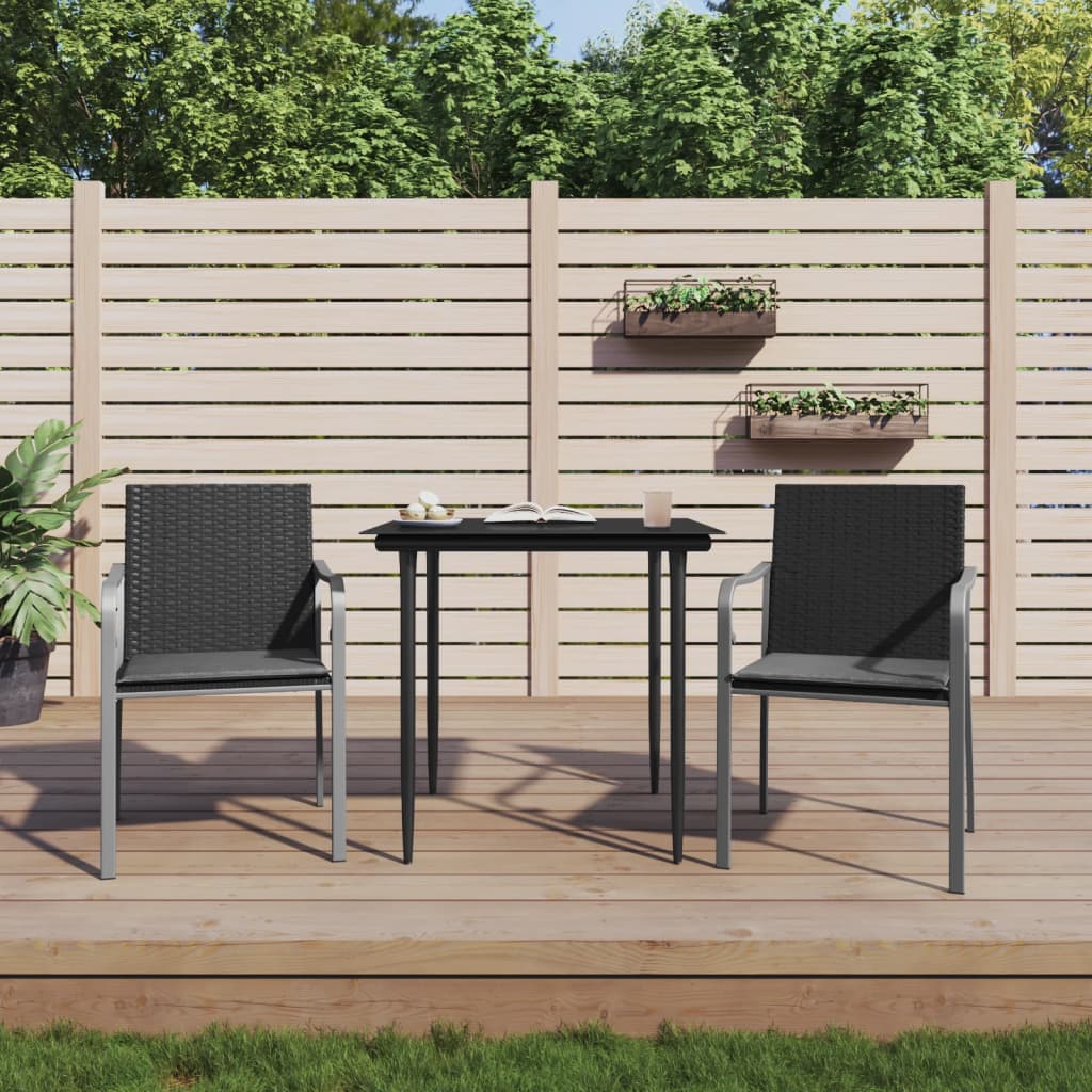 Set Pranzo da Giardino 3pz con Cuscini in Polyrattan e Acciaio