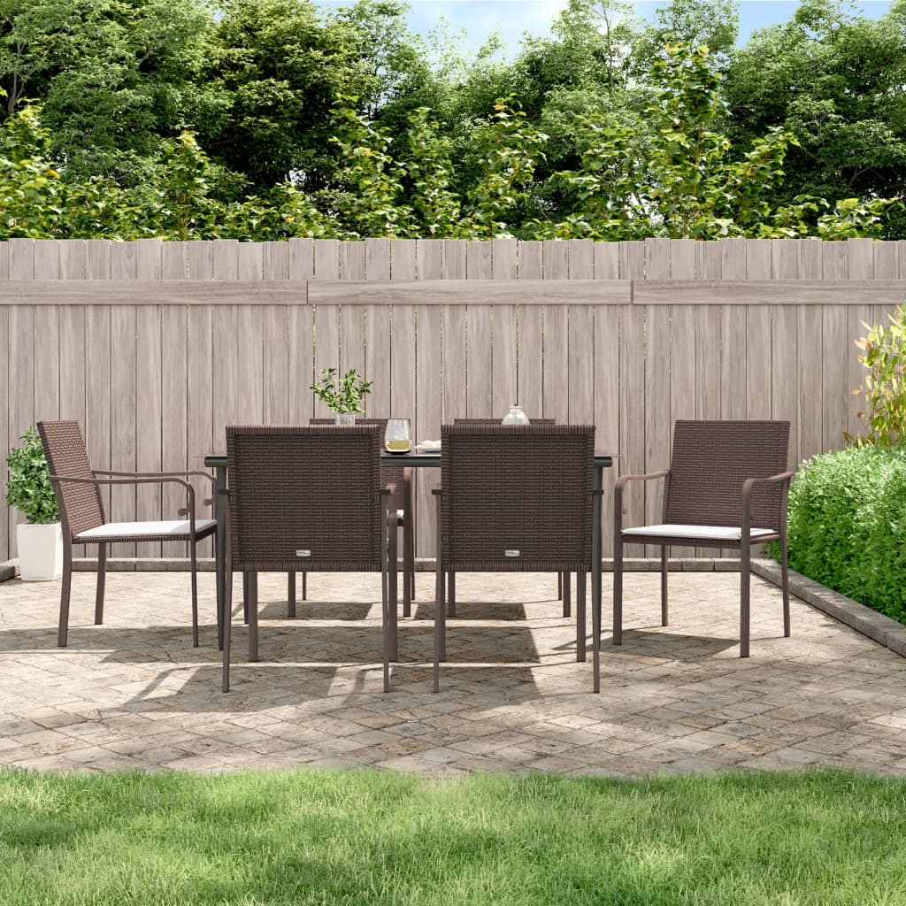 Set Pranzo da Giardino 7 pz con Cuscini in Polyrattan e Acciaio - homemem39