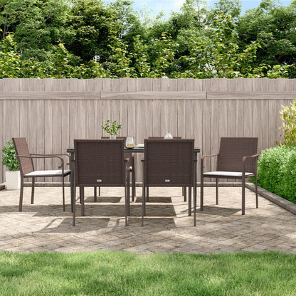 Set Pranzo da Giardino 7 pz con Cuscini in Polyrattan e Acciaio - homemem39