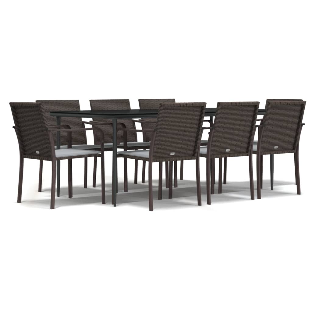 Set Pranzo da Giardino 9 pz con Cuscini in Polyrattan e Acciaio - homemem39