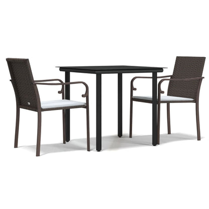 Set Pranzo da Giardino 3pz con Cuscini in Polyrattan e Acciaio - homemem39