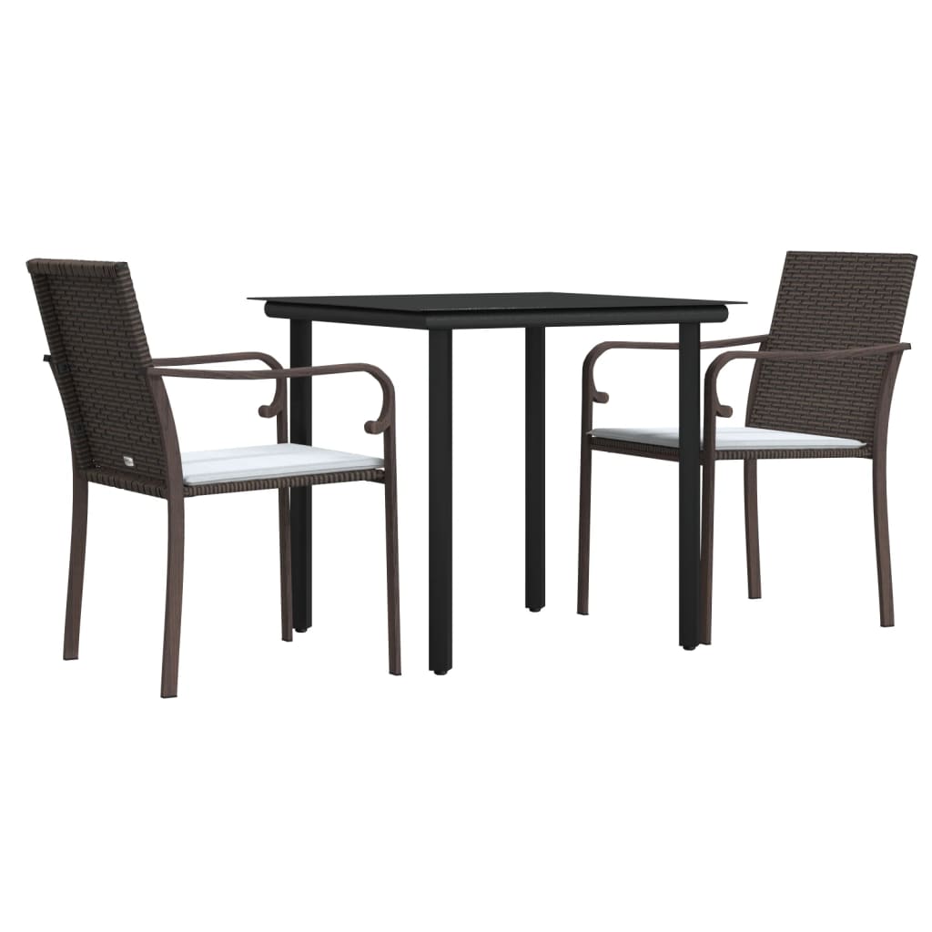 Set Pranzo da Giardino 3pz con Cuscini in Polyrattan e Acciaio - homemem39