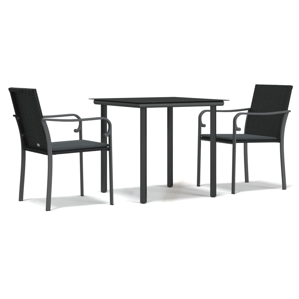 Set Pranzo da Giardino 3pz con Cuscini in Polyrattan e Acciaio - homemem39