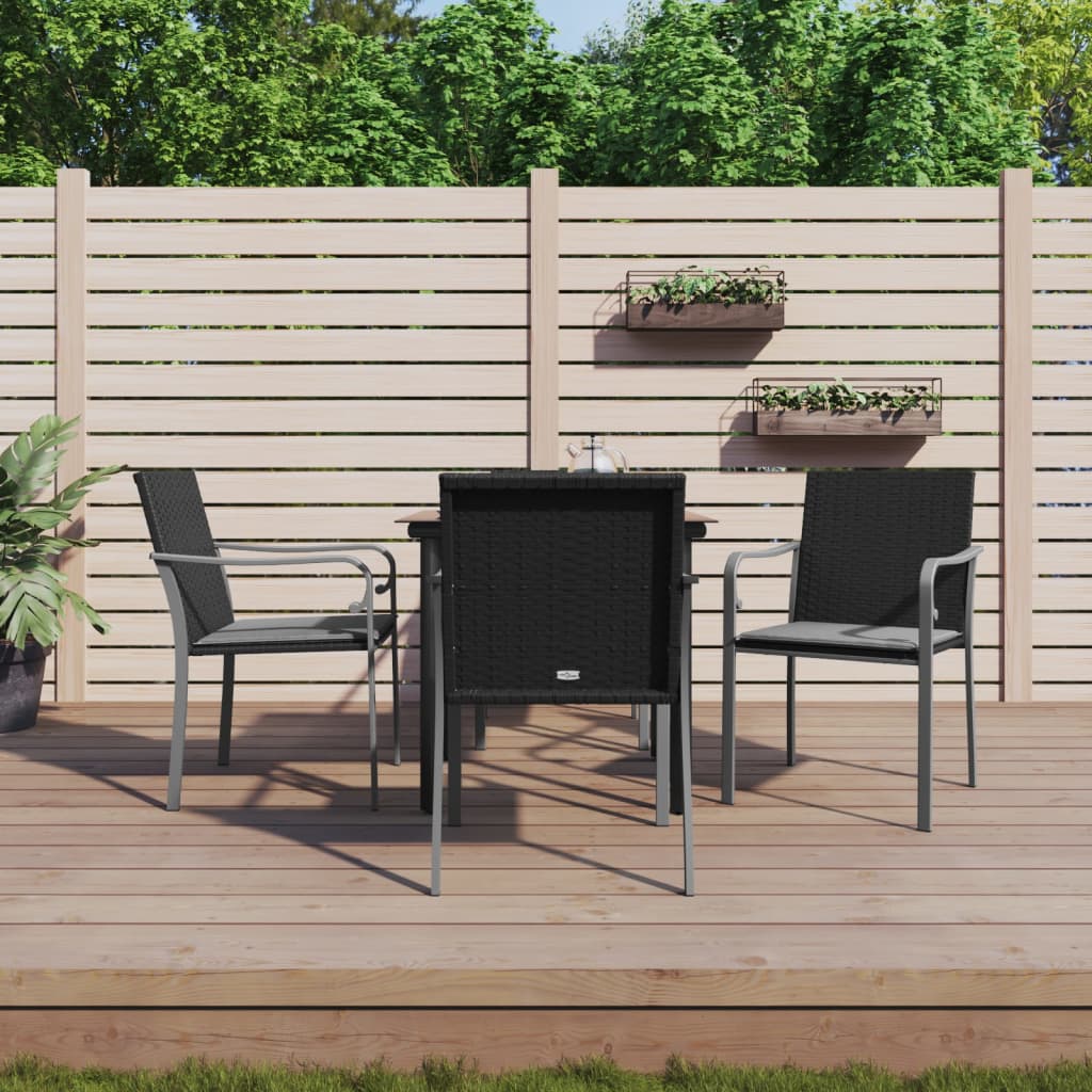 Set Pranzo da Giardino 5pz con Cuscini in Polyrattan e Acciaio