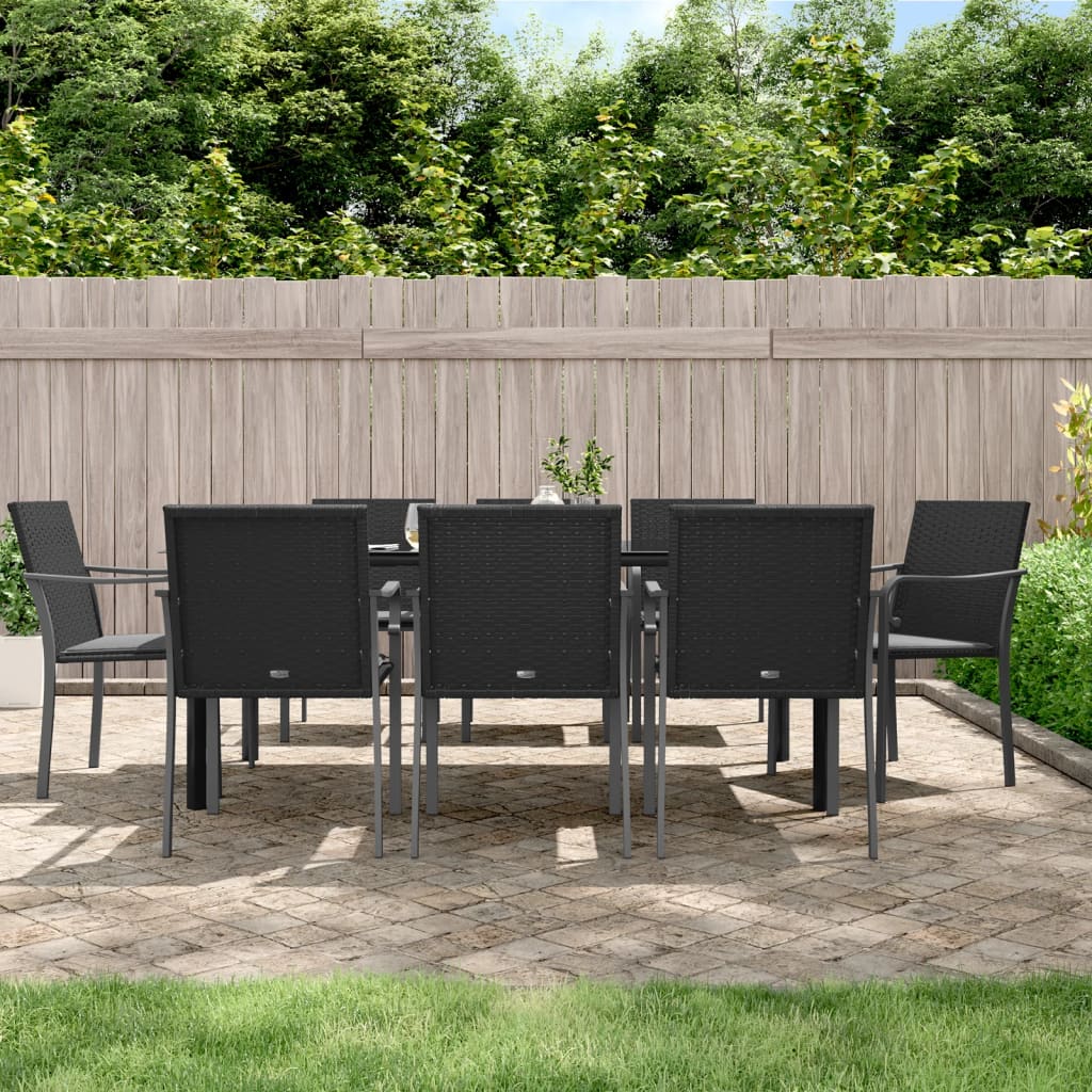 Set Pranzo da Giardino 9 pz con Cuscini in Polyrattan e Acciaio - homemem39